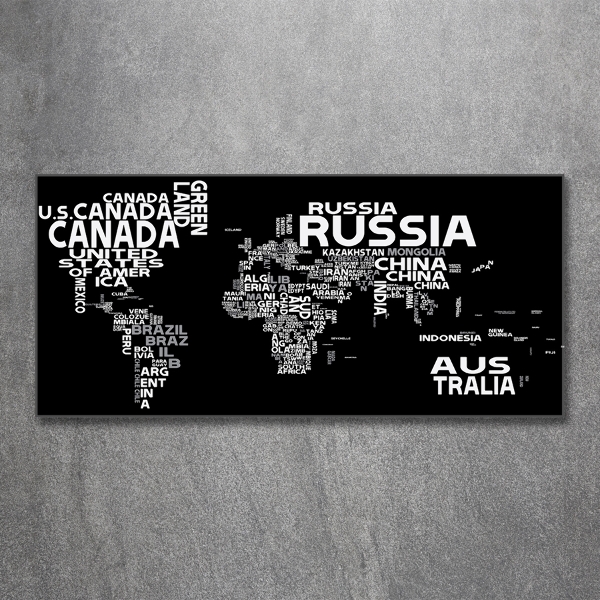 Wall art on glass World map subtitles