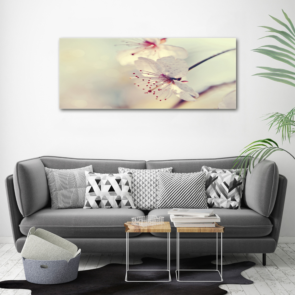 Glass wall art large Cherry blossom