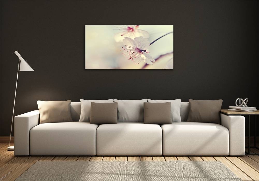 Glass wall art large Cherry blossom