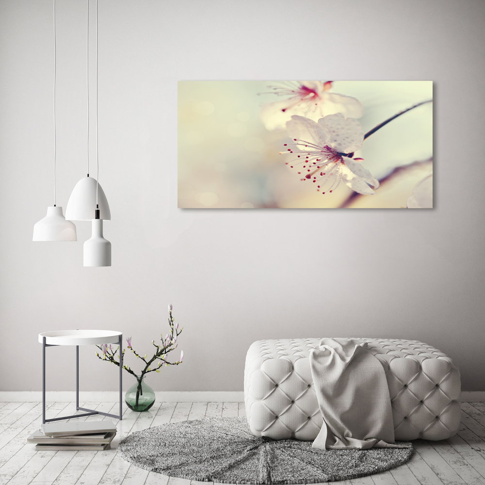 Glass wall art large Cherry blossom