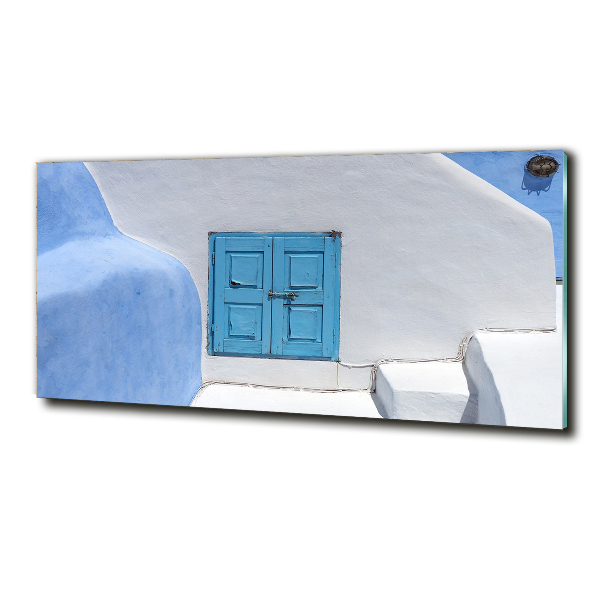 Wall art on glass Santorini greece