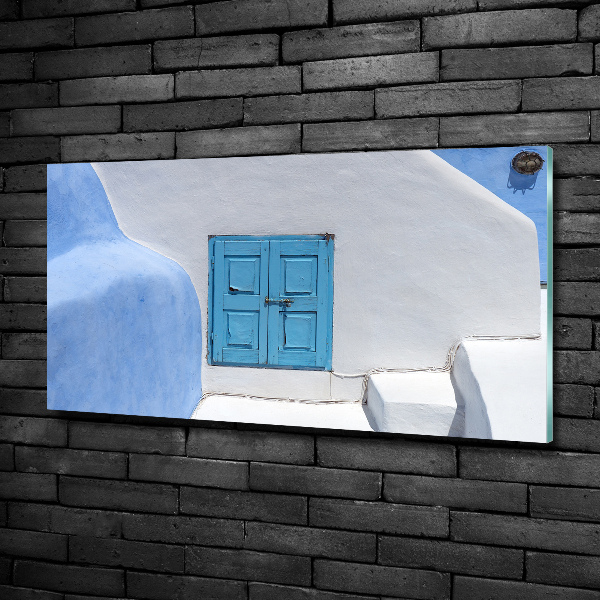 Wall art on glass Santorini greece