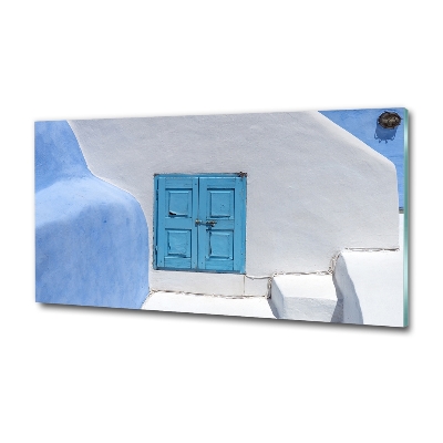 Wall art on glass Santorini greece