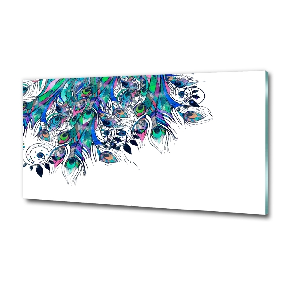 Glass picture wall art Peacock feathers