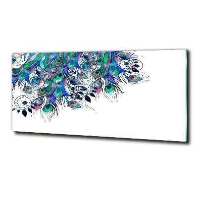 Glass picture wall art Peacock feathers