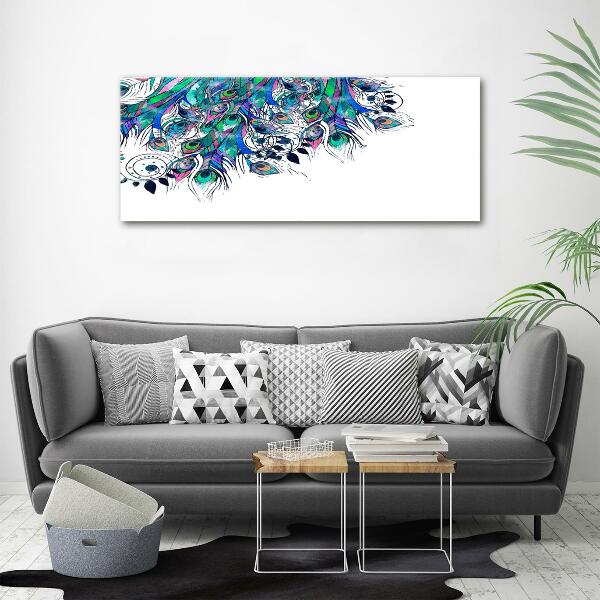 Glass picture wall art Peacock feathers