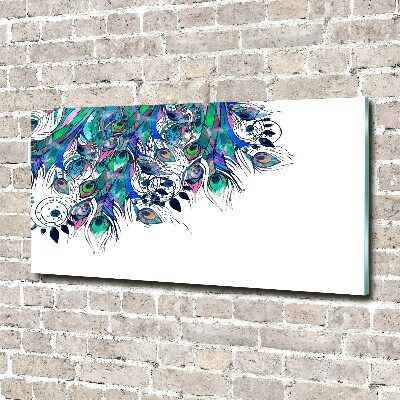 Glass picture wall art Peacock feathers