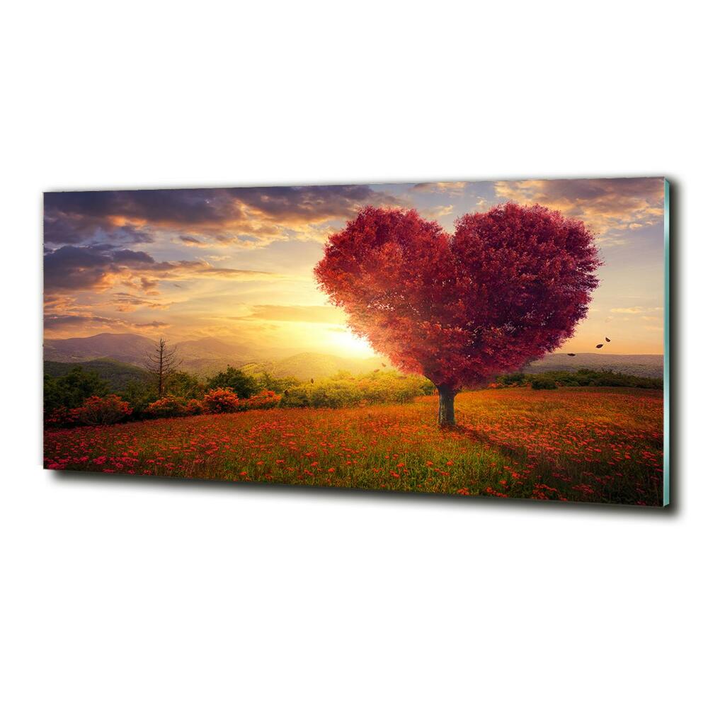 Glass art picture Tree field heart