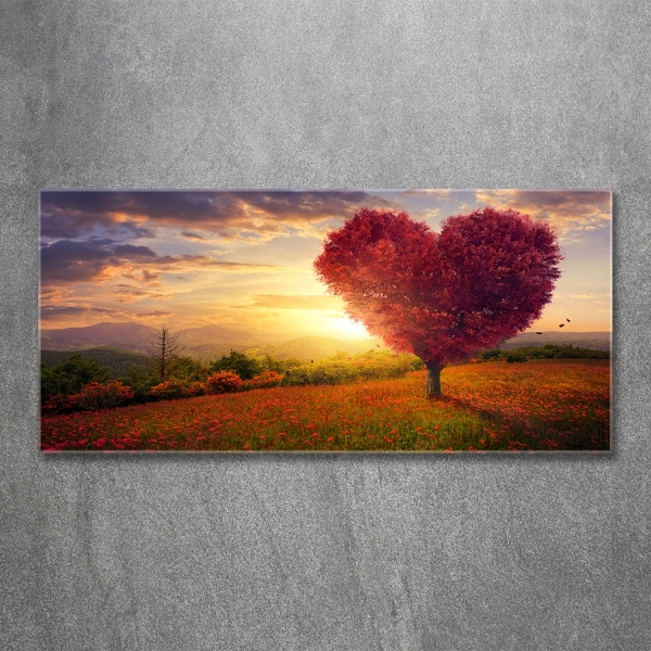 Glass art picture Tree field heart