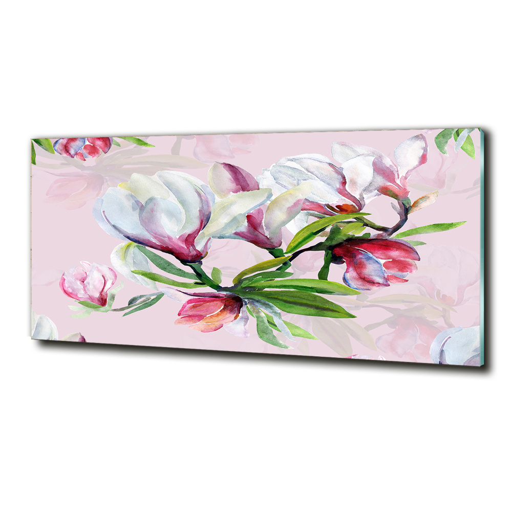 Glass wall art Magnolia flowers