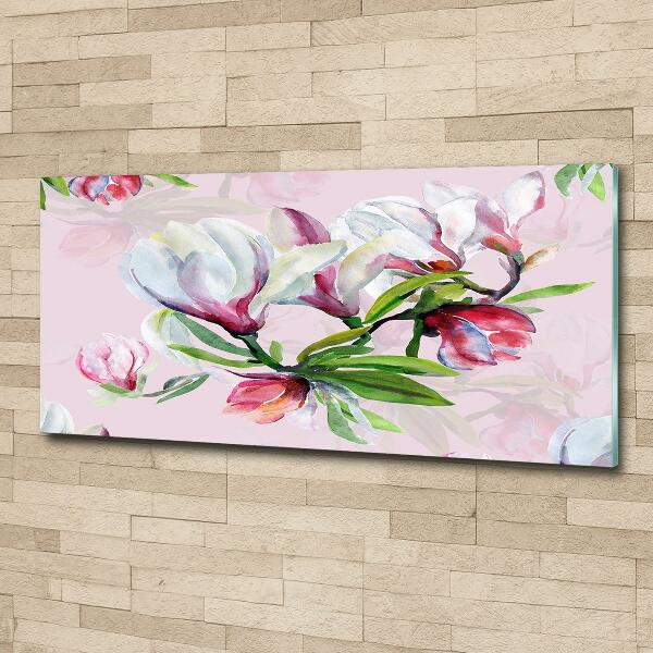 Glass wall art Magnolia flowers