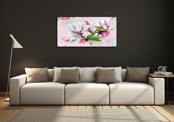 Glass wall art Magnolia flowers