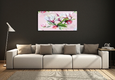 Glass wall art Magnolia flowers