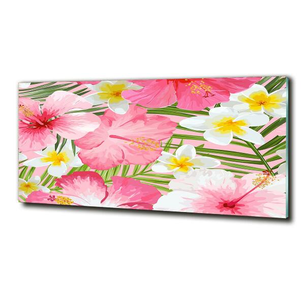 Glass wall art Tropical flowers