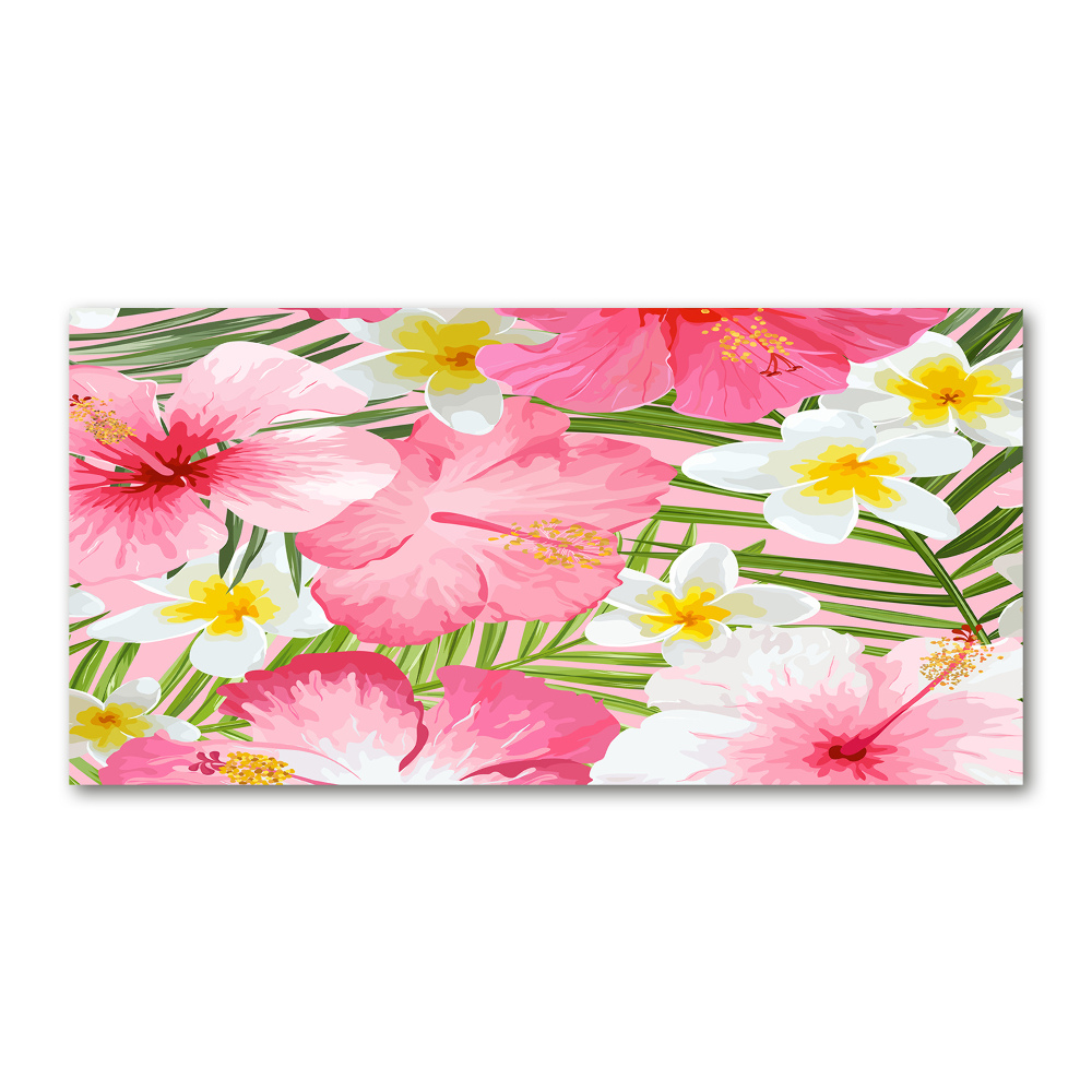 Glass wall art Tropical flowers