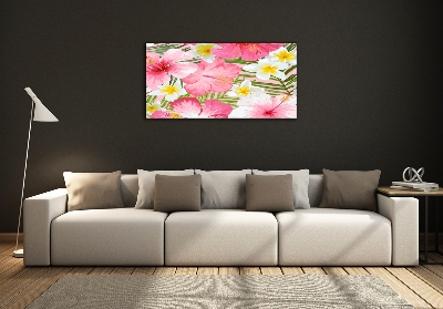 Glass wall art Tropical flowers