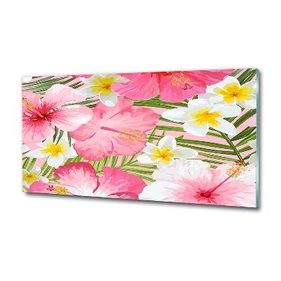 Glass wall art Tropical flowers