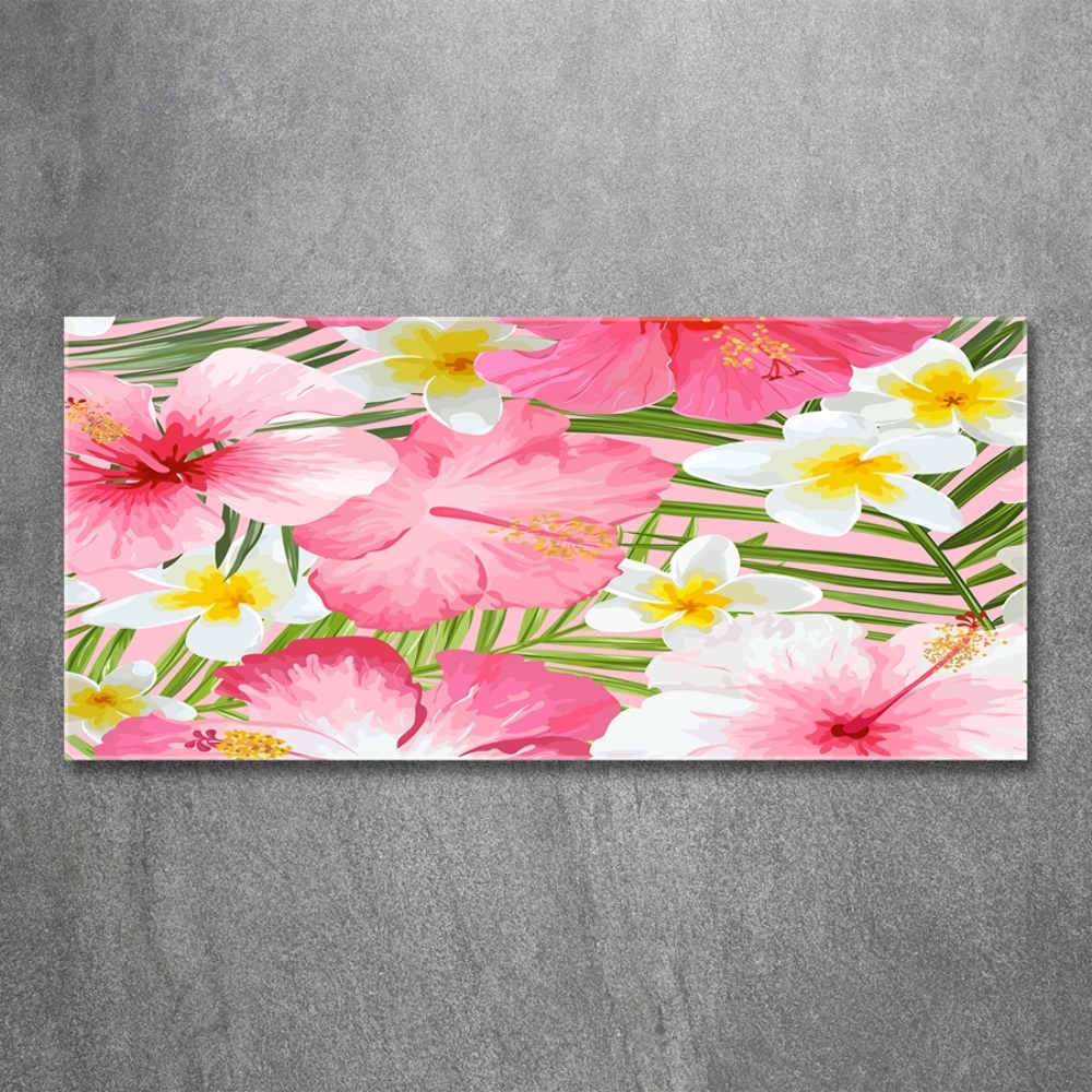 Glass wall art Tropical flowers