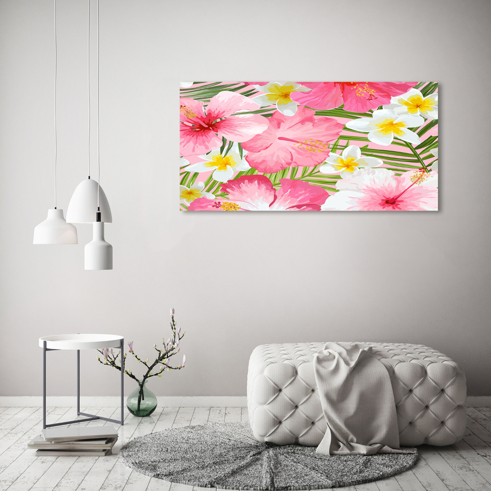 Glass wall art Tropical flowers