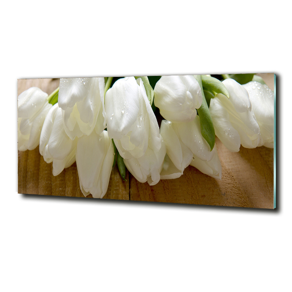 Wall art on glass White tulips