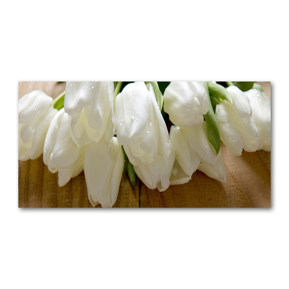 Wall art on glass White tulips