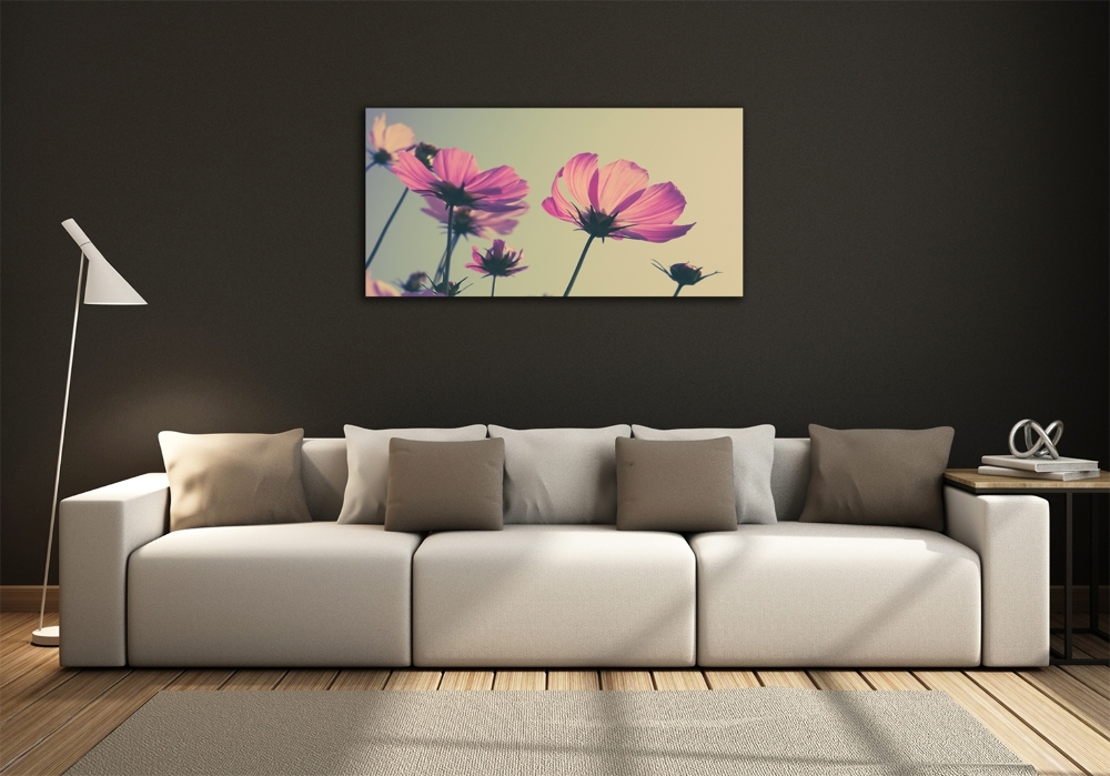 Wall art on glass Pink flowers