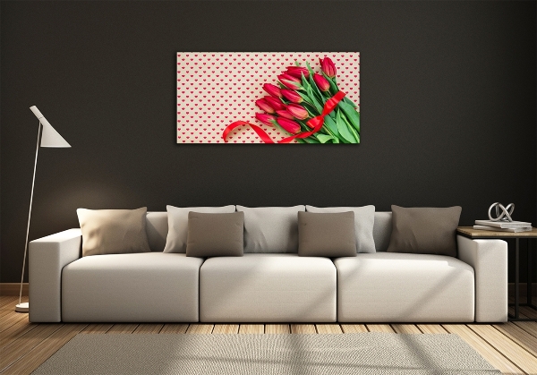 Wall art on glass Heart tulips