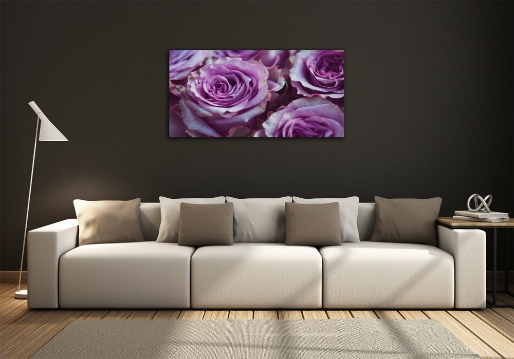 Wall art on glass Purple roses