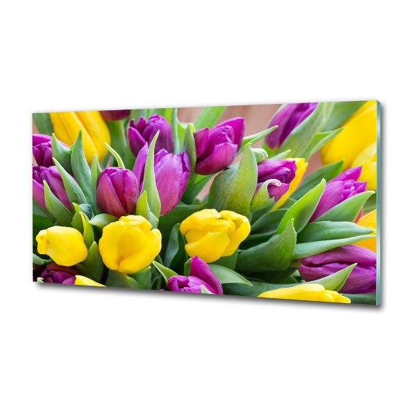 Glass wall art Colorful tulips