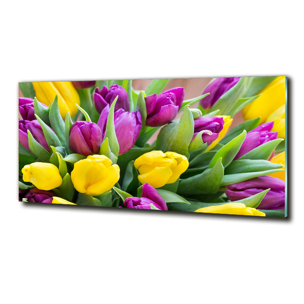 Glass wall art Colorful tulips