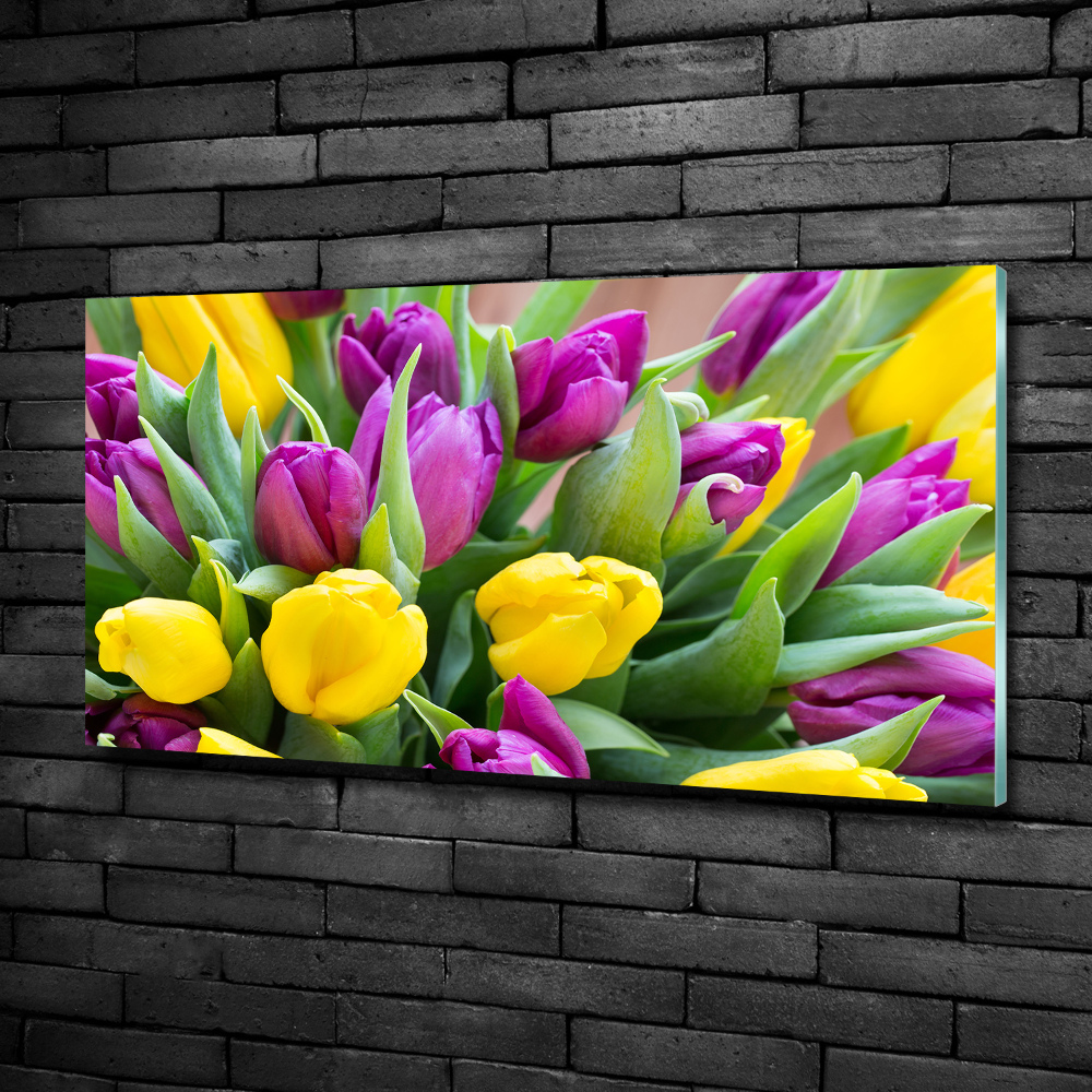 Glass wall art Colorful tulips