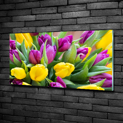 Glass wall art Colorful tulips