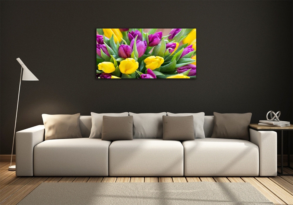 Glass wall art Colorful tulips