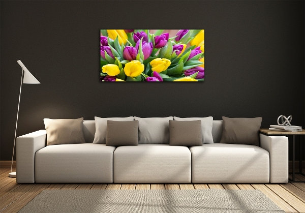 Glass wall art Colorful tulips