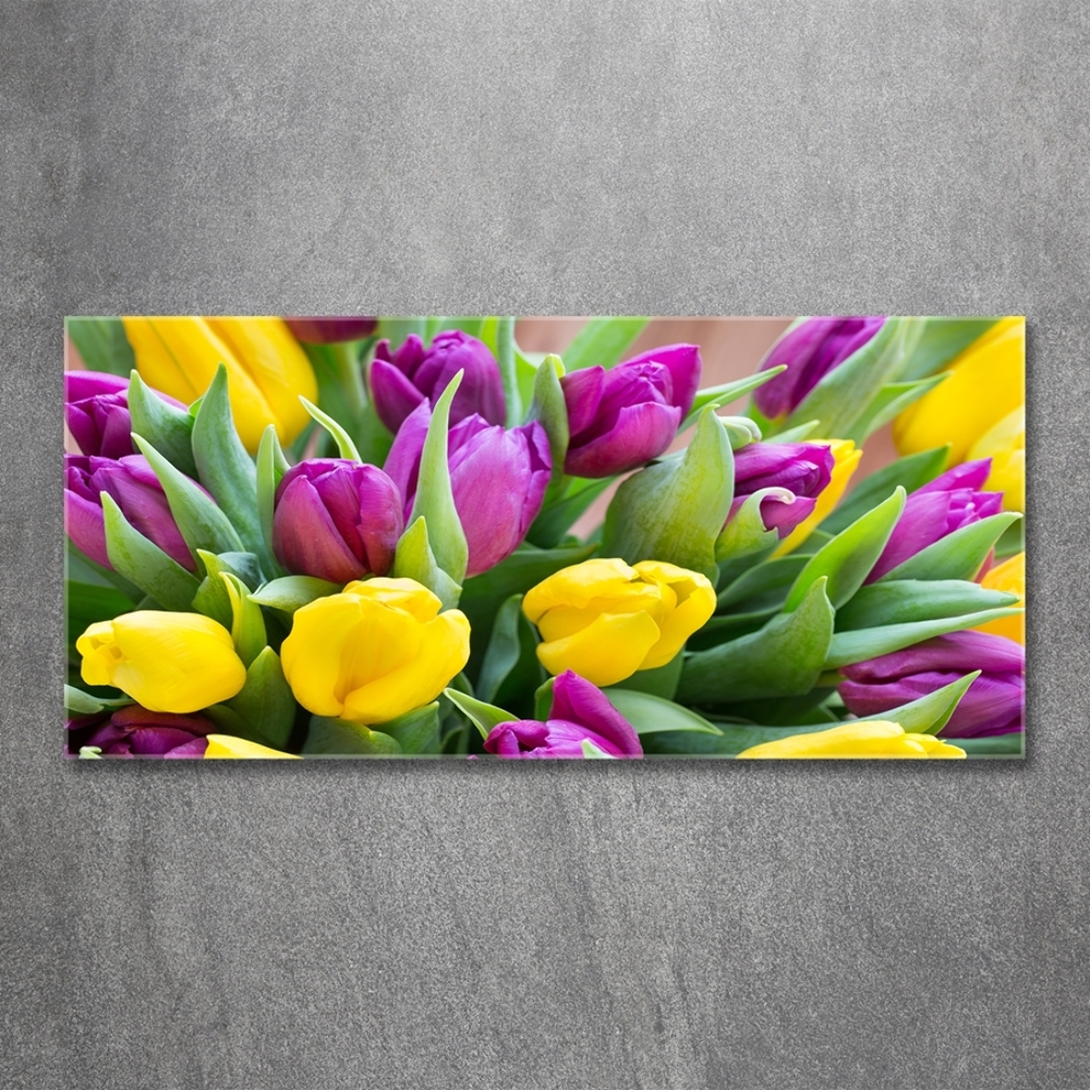 Glass wall art Colorful tulips