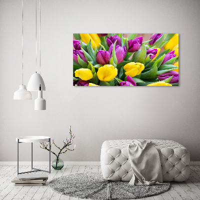 Glass wall art Colorful tulips