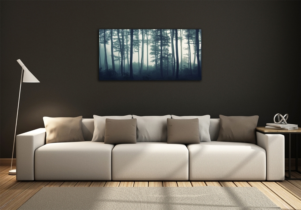 Glass picture wall art Forest in the fog