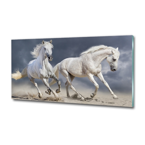 Glass art print White horses beach