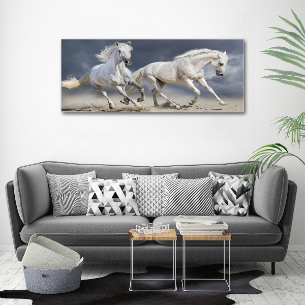 Glass art print White horses beach