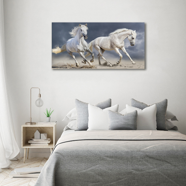 Glass art print White horses beach