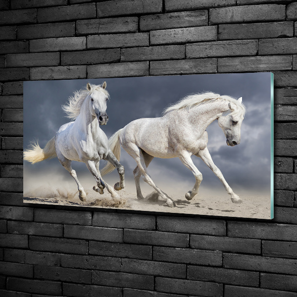 Glass art print White horses beach