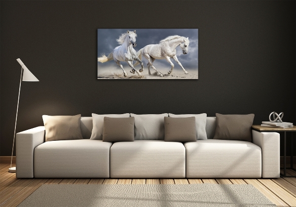 Glass art print White horses beach