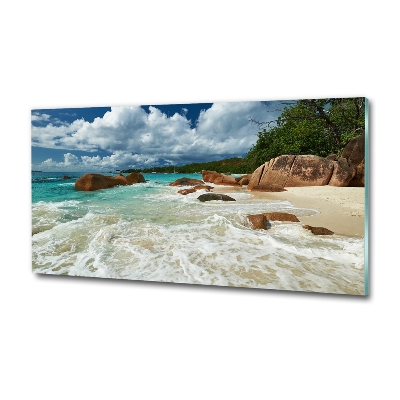 Glass picture wall art Seychelles beach