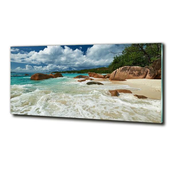 Glass picture wall art Seychelles beach