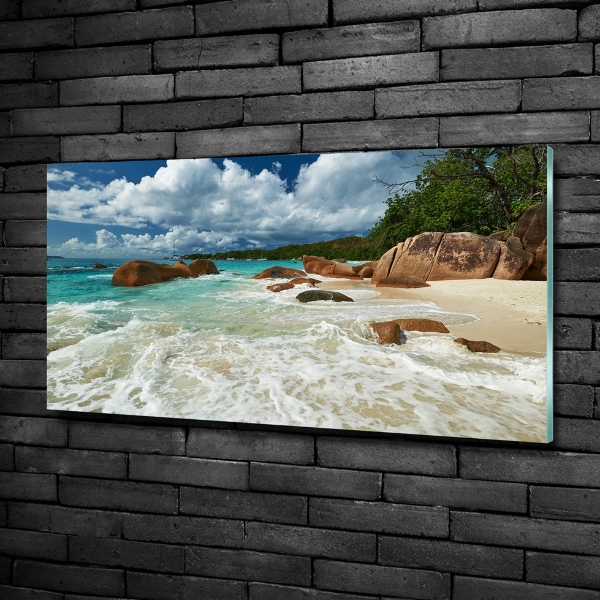 Glass picture wall art Seychelles beach