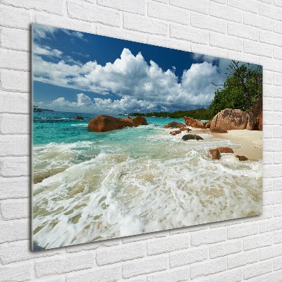 Glass picture wall art Seychelles beach