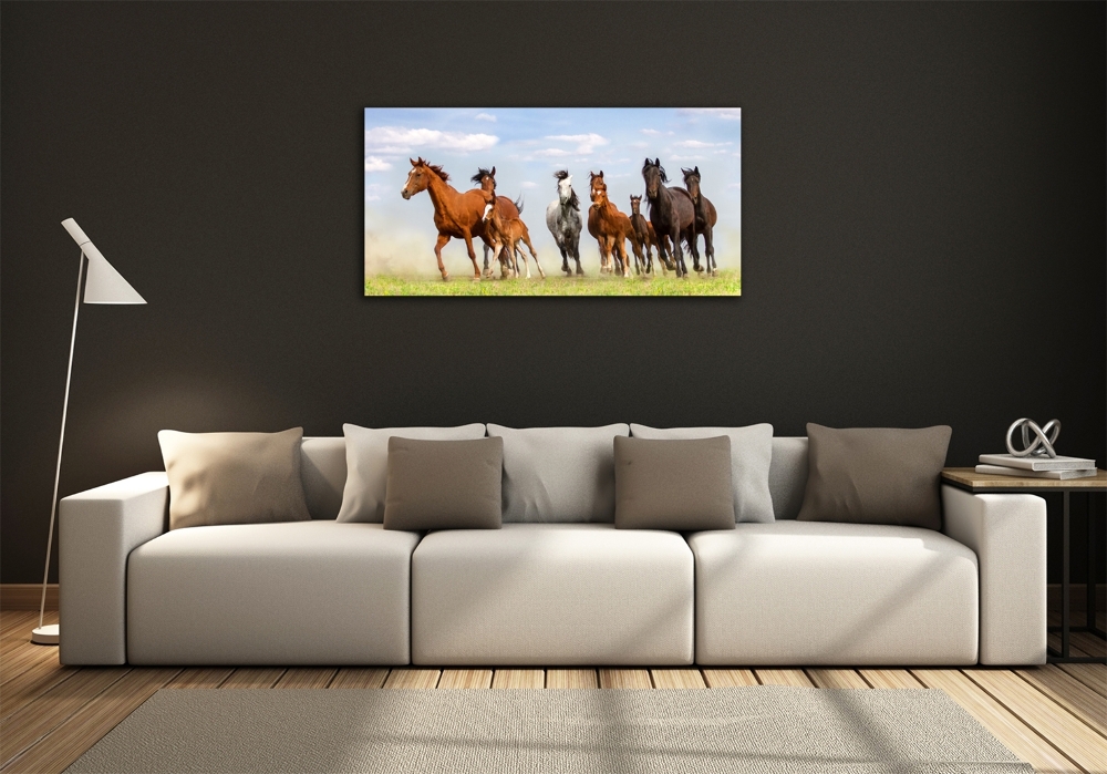 Glass art print Horses at gallop