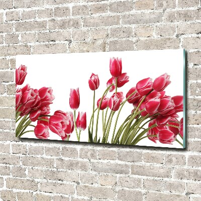 Glass art print Red tulips