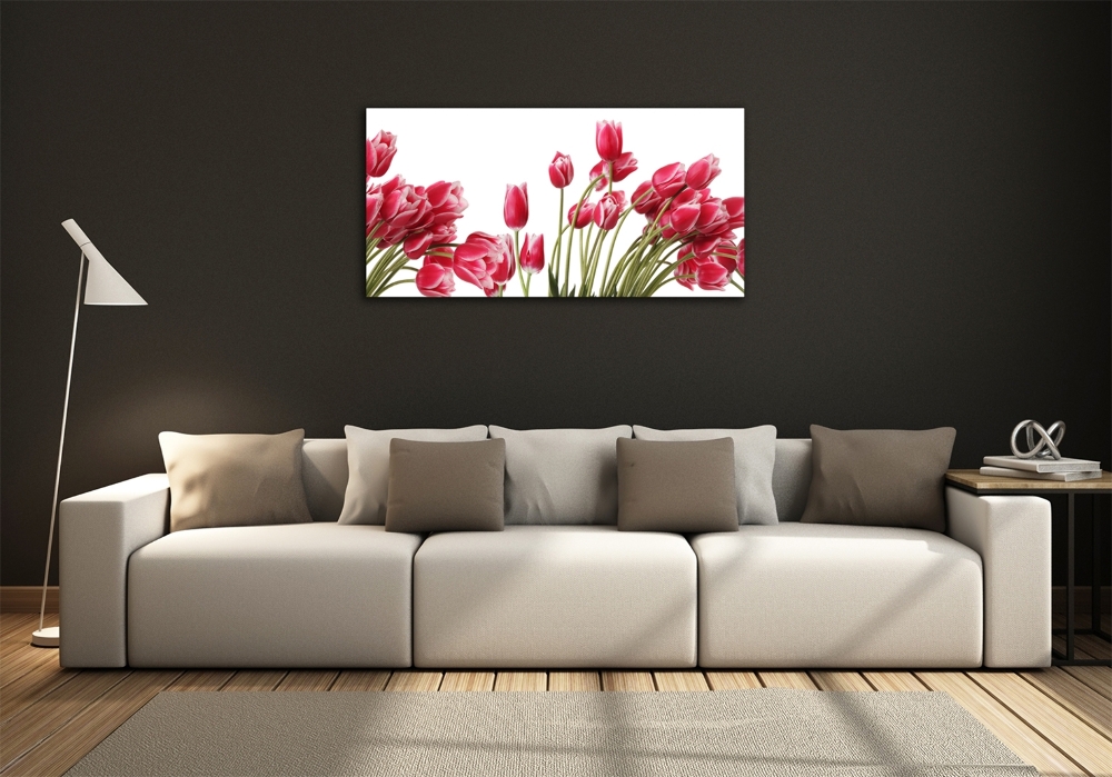 Glass art print Red tulips