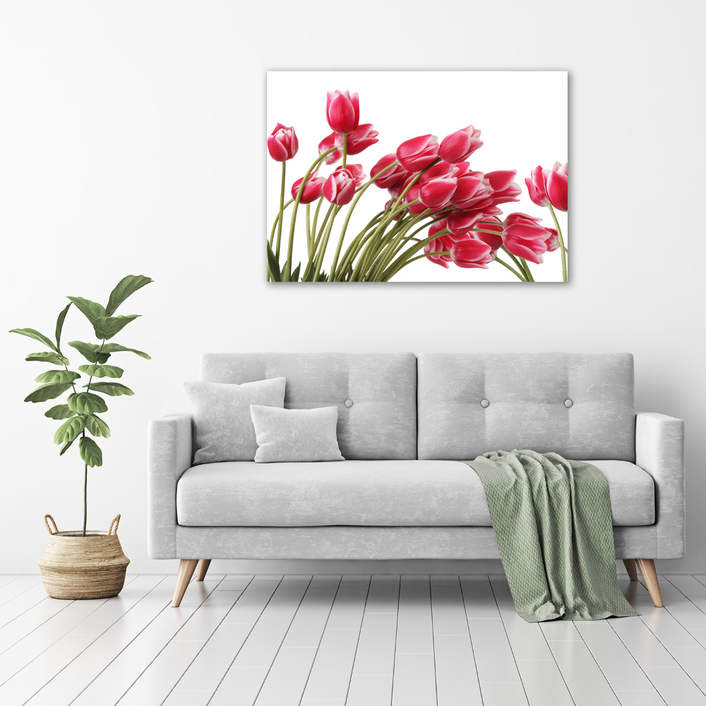 Glass art print Red tulips